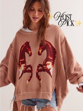 NWT Free People Graphic Camden Mirrored Horses Oversized Fit